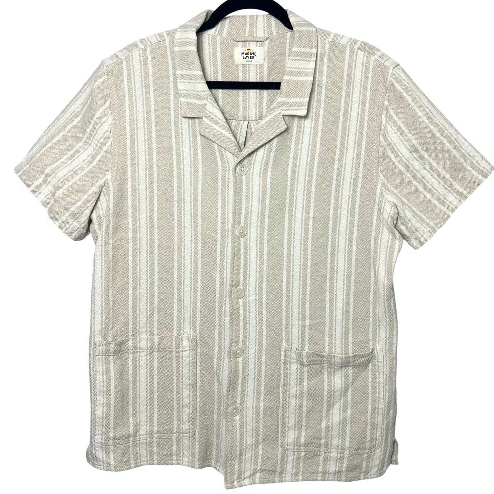 Marine Layer Diego Stripe Camp Shirt Textured Cotton Button Down Medium